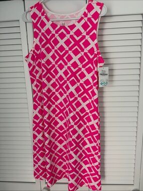 MAHI GOLD Pink and White Geometric Sleeveless Dress